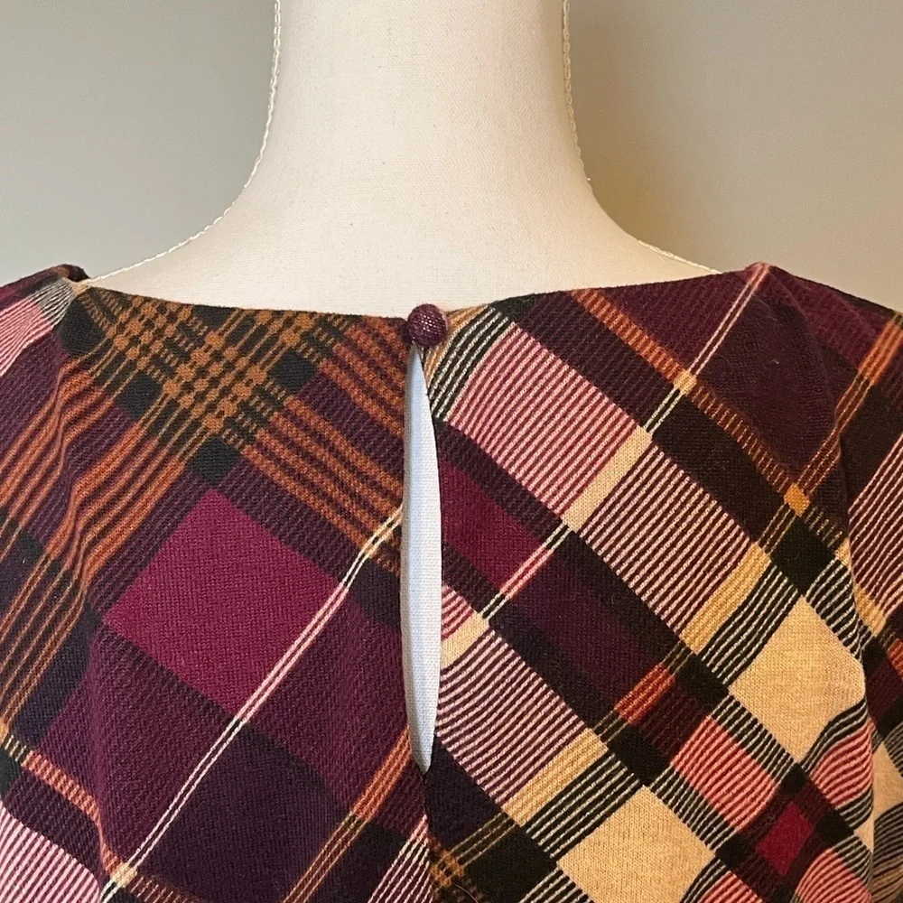 JH Women's plaid dress flare sleeve pockets soft office casual purple plum